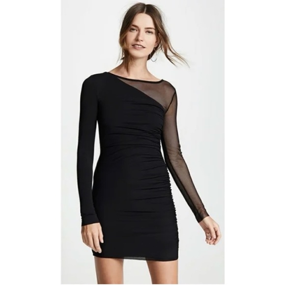 Lauren Ralph Lauren Black Illusion Sleeve Ruched Bodycon Dress